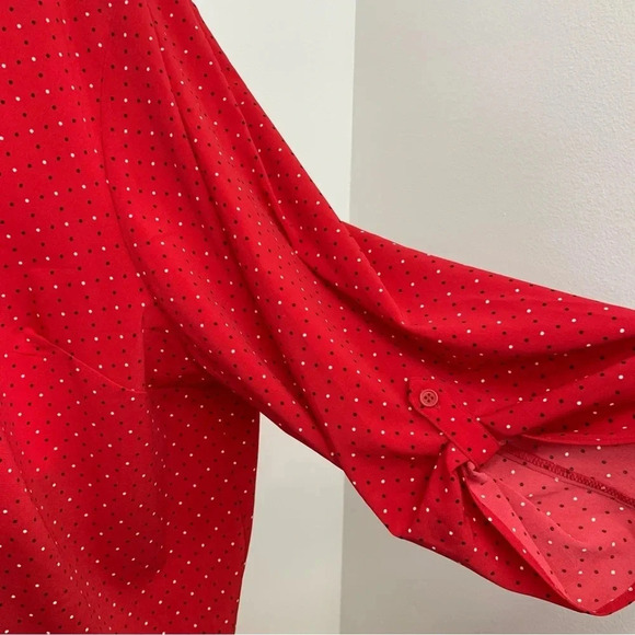 Catherines Blouse Woman 5XL Red Polka Dot Button Up  Roll Tab Work Travel Office - Picture 4 of 12